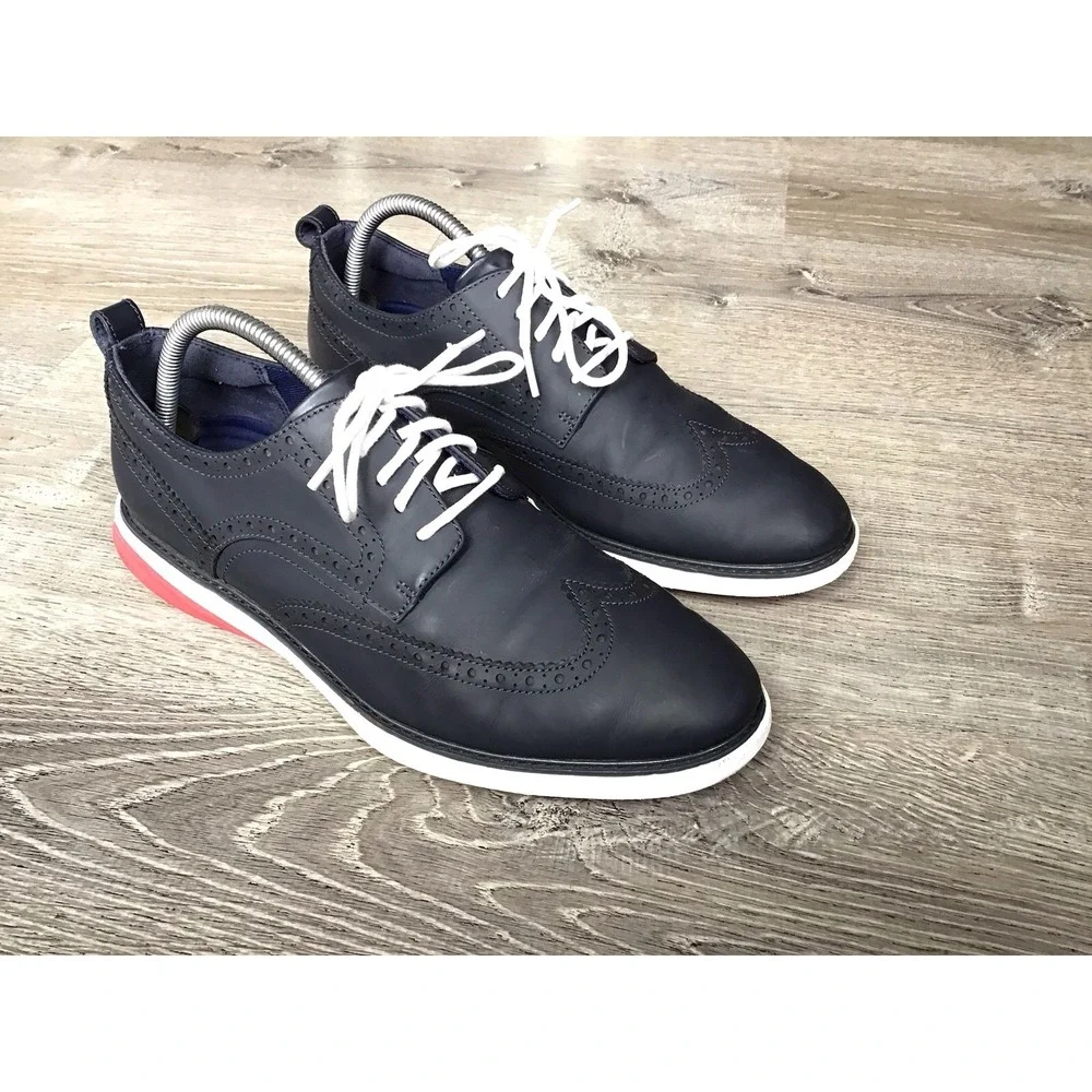 Cole Haan Men's Size 9.5 M Navy Wingtip Oxford Dress Shoes Red Sole C26318